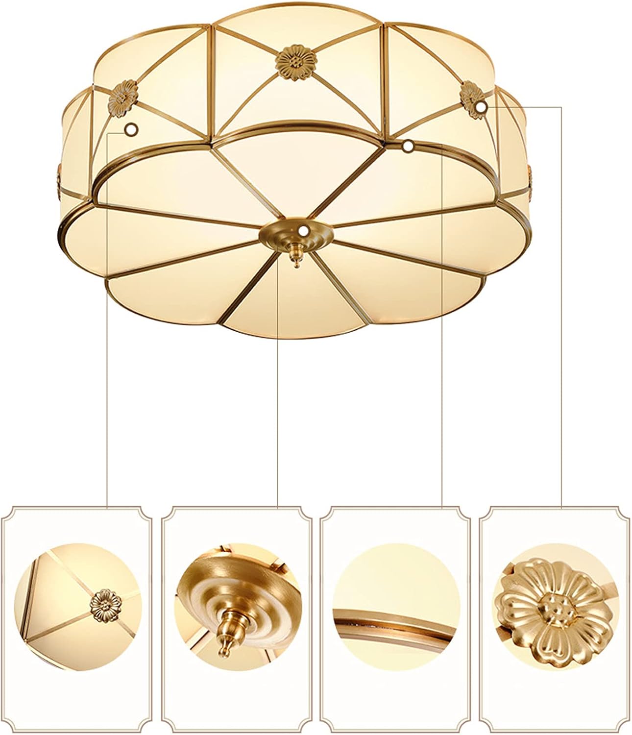 13.8'' Mid-Century Modern 3-Light Flush Mount Ceiling Light, Tiffany Retro Handmade Glass Shade Vintage Multicolor Pendant Lighting Lamp Fixtures for Hallway Kitchen Laundry Bedroom, Copper Finish