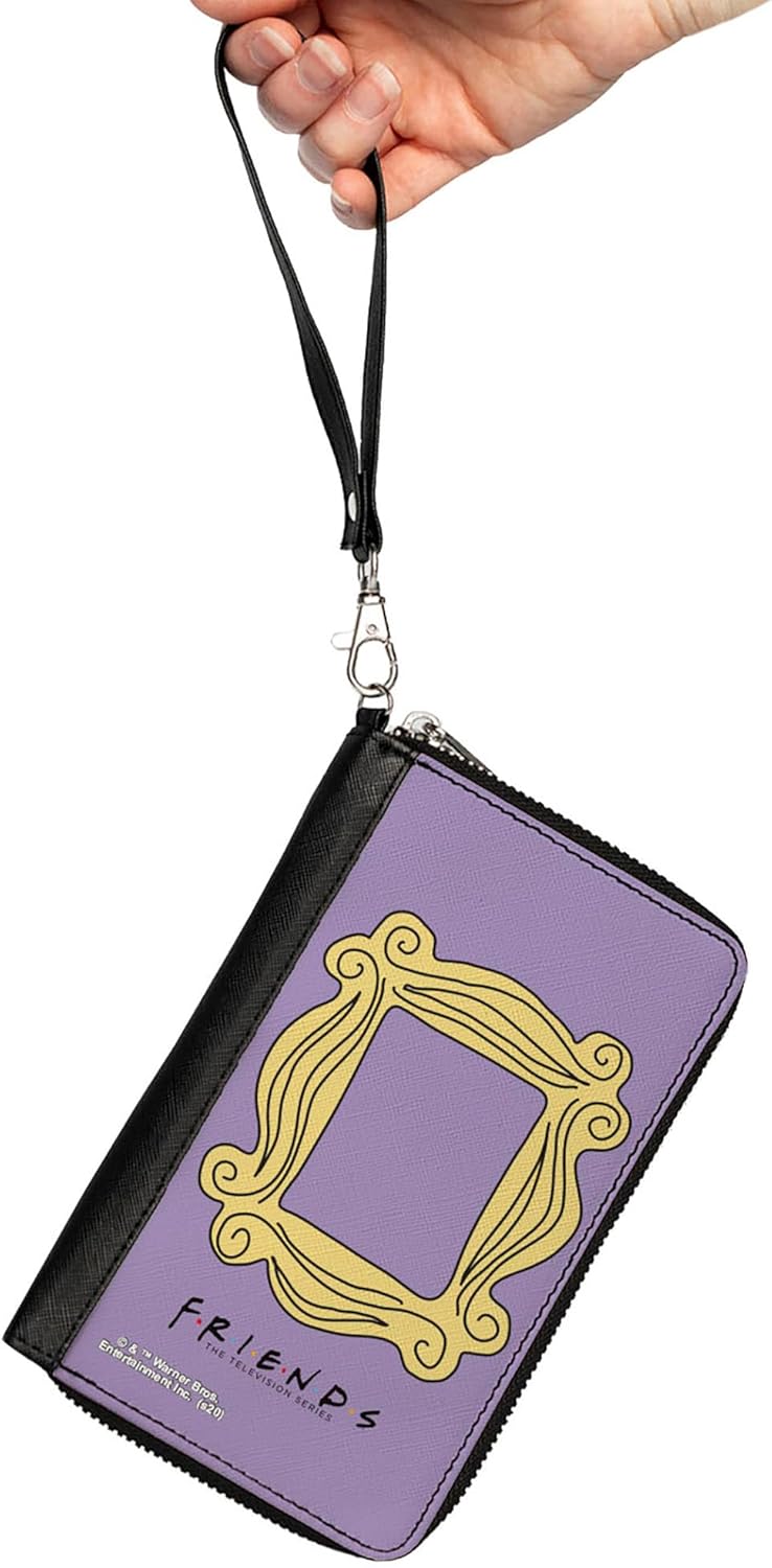 Womens PU Zip Around Wallet Rectangle Friends Monicas Peephole Frame Lavender Yellow - Image 2