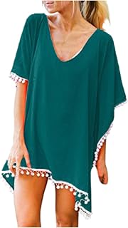 Bikini Women's Set Swimsuit Women's 42 Swimwear Tassels Beach Tops Cover Trim Chiffon Women's Bikini Up Kaftan Loose Swimwear Tankinis Set Tank Tops Women's Crop Stylish Sexy Swimsuits, Green, XXL
