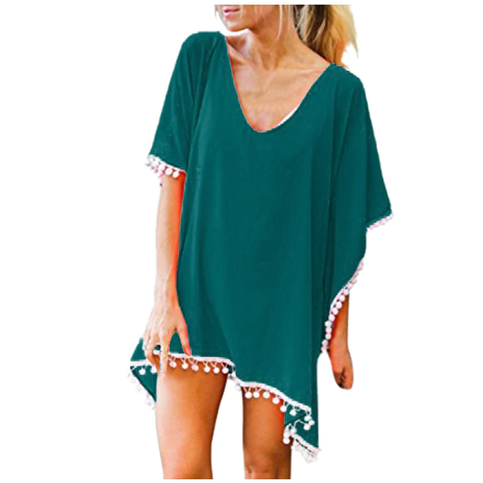 Generic Poncho de playa para mujer, tallas grandes, vestido corto de playa, pareos, vestidos de playa, mini vestido de playa sexy, vestido de playa de manga corta, ropa de playa caftán, blusa de playa, túnica