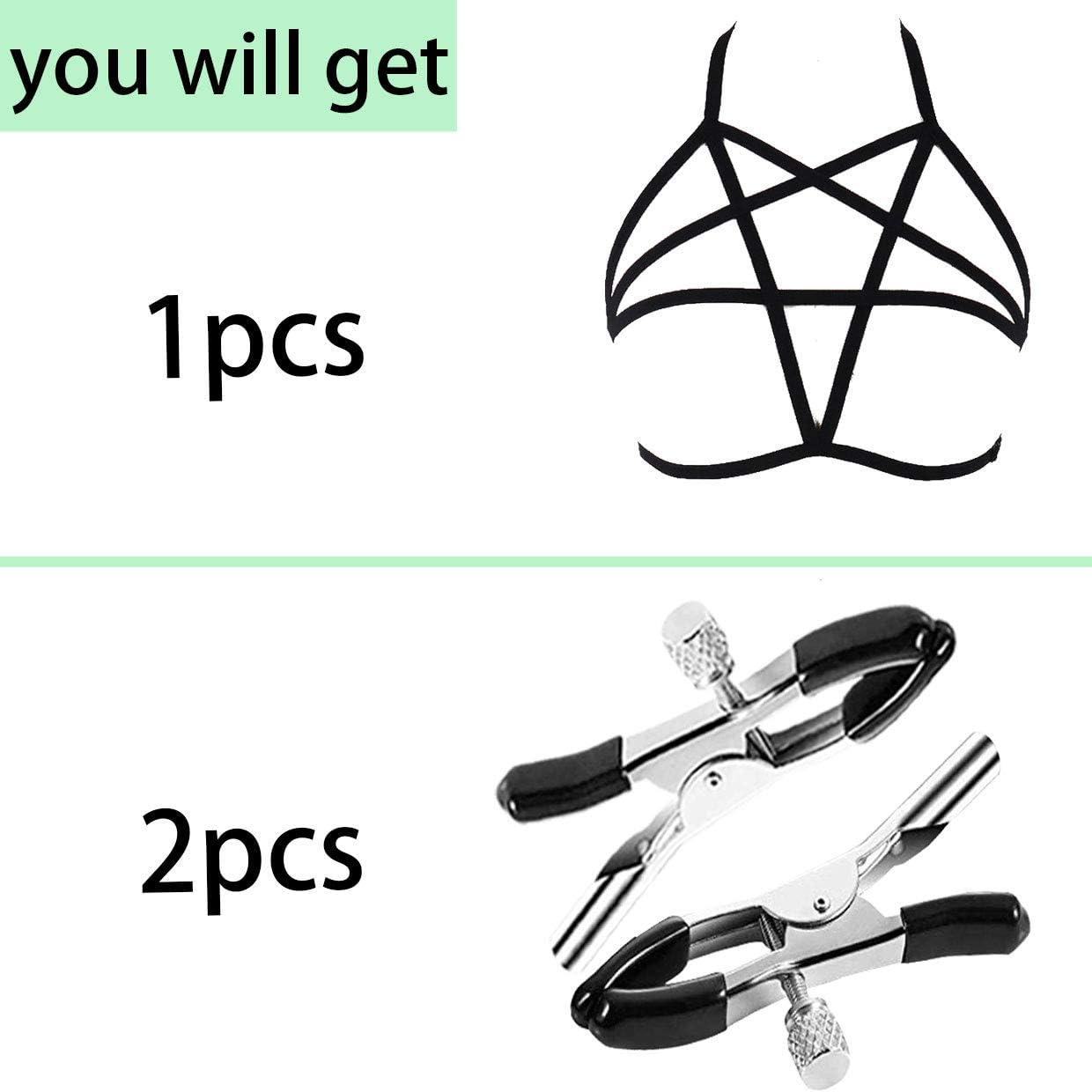 Body Harness for Women Pentagram Cage Bra Punk Goth Strappy Plus Size Black