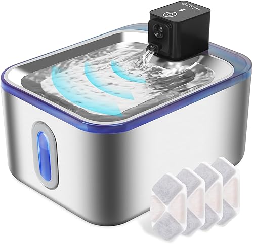 Fuente de agua para gatos de acero inoxidable, fuente para gatos de 5 L, funciona con pilas, dispensador de agua para gatos y perros, bomba súper