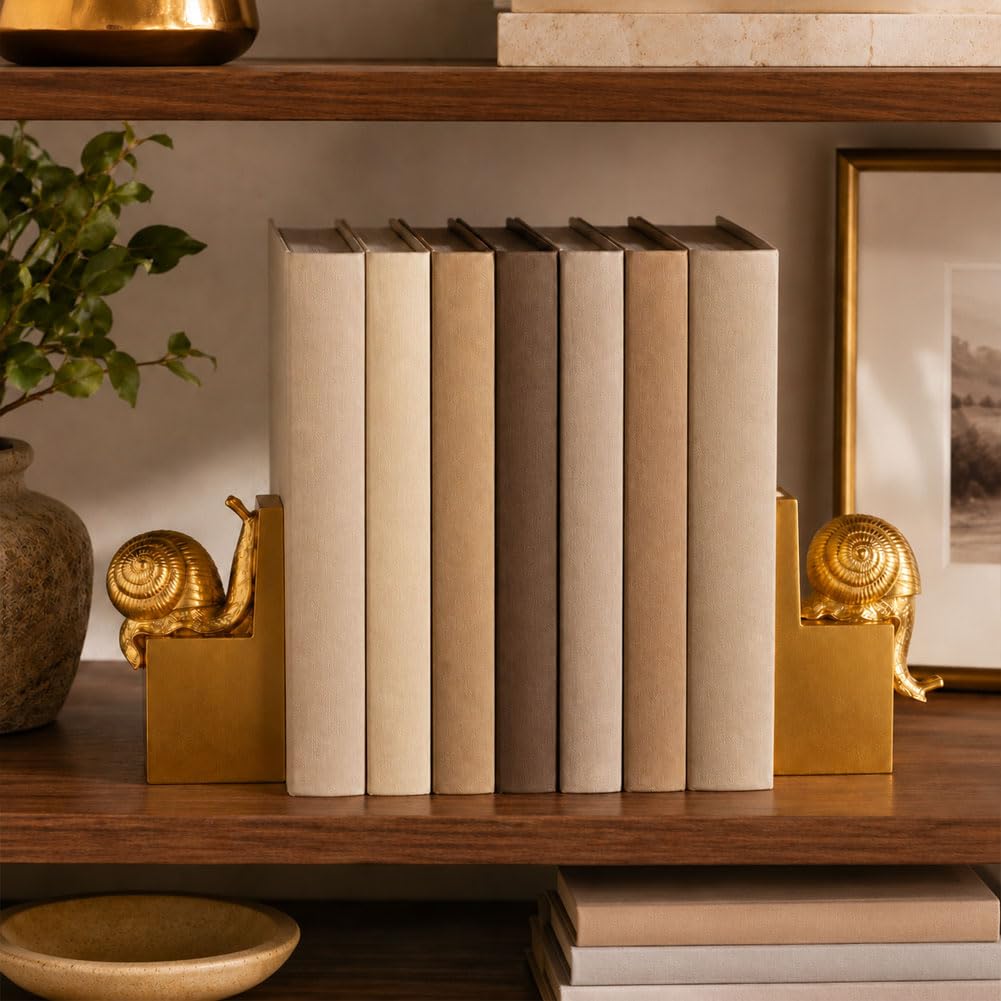 Set di 2 fermalibri decorativi a forma di lumaca dorata, fermalibri decorativi in resina pesante per mensole, supporti per libri antiscivolo, per libreria, scrivania, ufficio, biblioteca