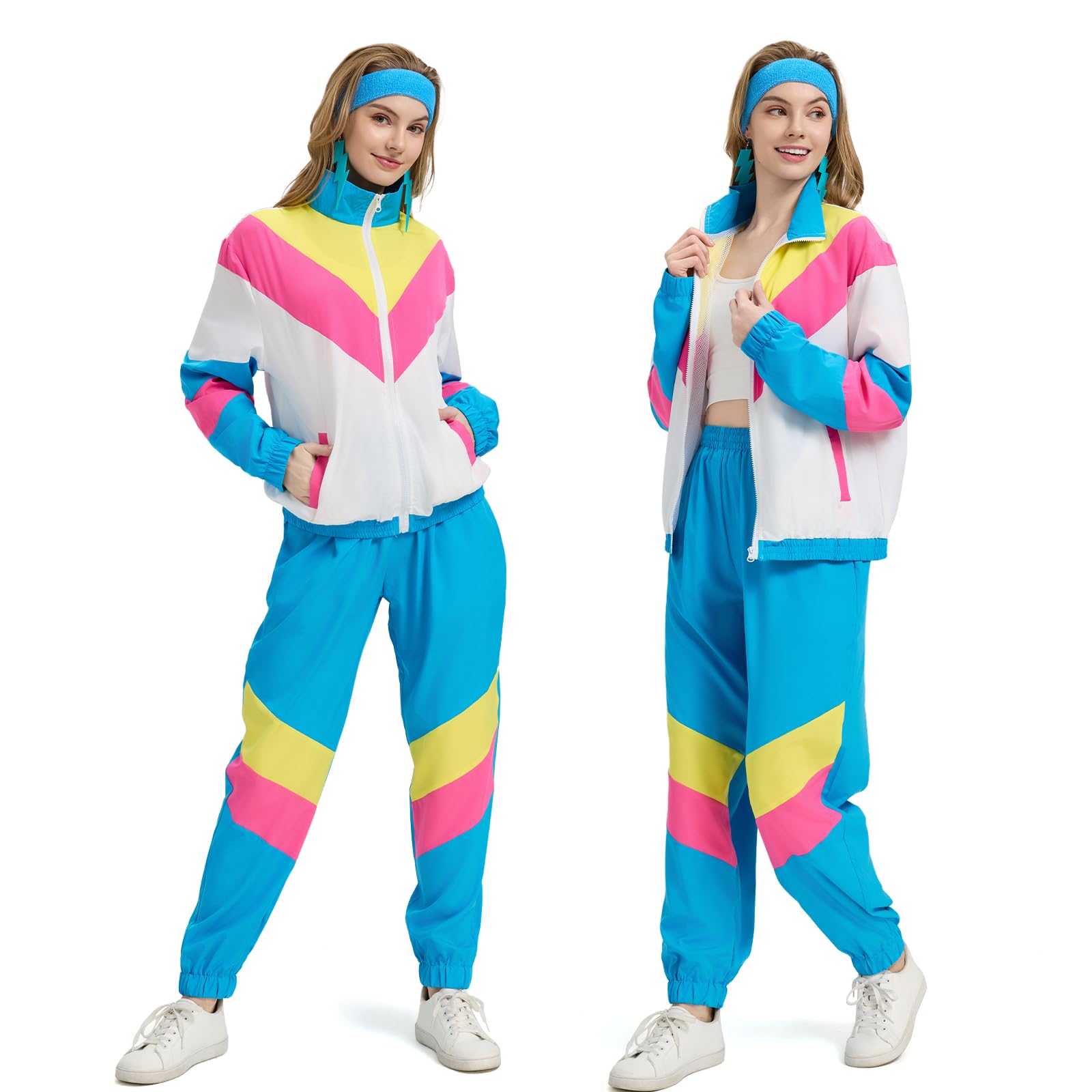 Disfraz de Años 80 90 Mujer, Disfraces 80s 90s, Retro Vestido Años 80 90 Traje Pantalones Accessorios Mujeres para Carnaval