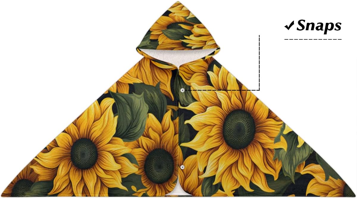 Pardick Kids Bath Towel Natural Sunflower Beach Towel with Hood Pool Cover Up for Girls Boys Soft Absorbent Hooded Bath Towel Toddler Towels for Beach, Pool