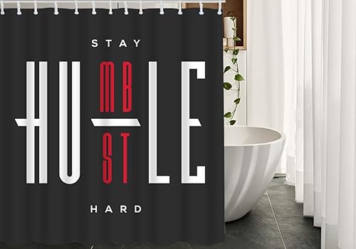 HGOD DESIGNS - Cortina de ducha con póster, texto en inglés "Stay Humble Hustle Hard", 72 x 72 pulgadas, decoración para el baño