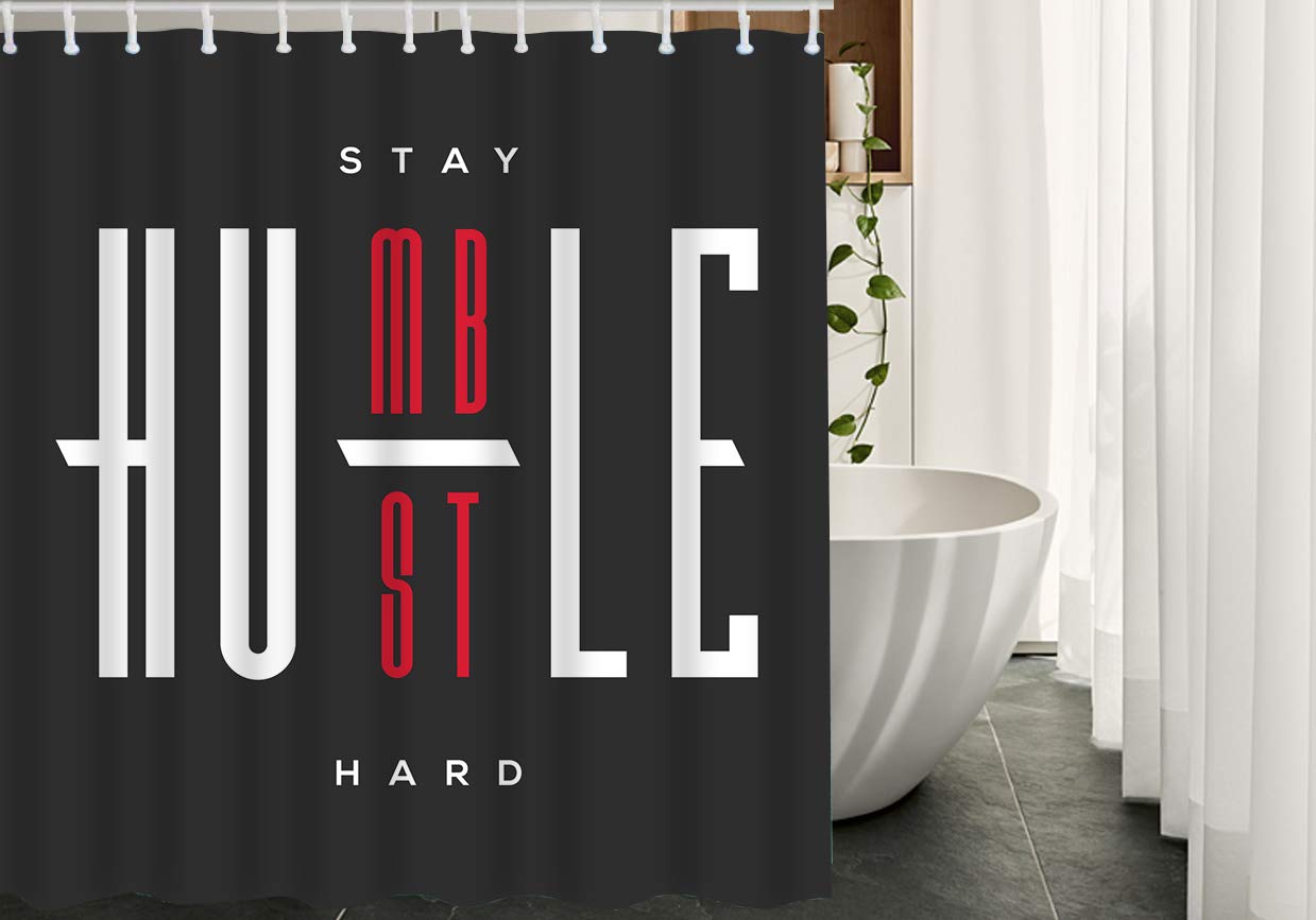 HGOD DESIGNS Poster Shower Curtain,Stay Humble Hustle Hard' Phrase Poster Shower Curtains 60"X 72" Home Fashions Bathroom Bath Decor
