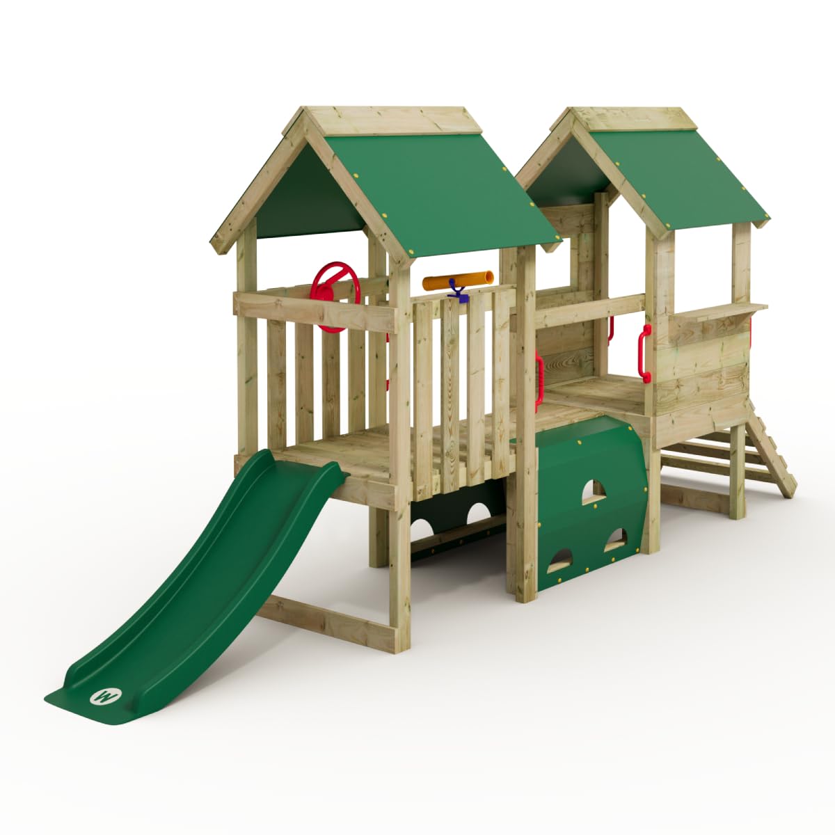 Wickey My First Playground, 2 juegos infantiles para escalar, equipo de juego de jardín para niños de madera maciza impregnada con tobogán verde y lona verde