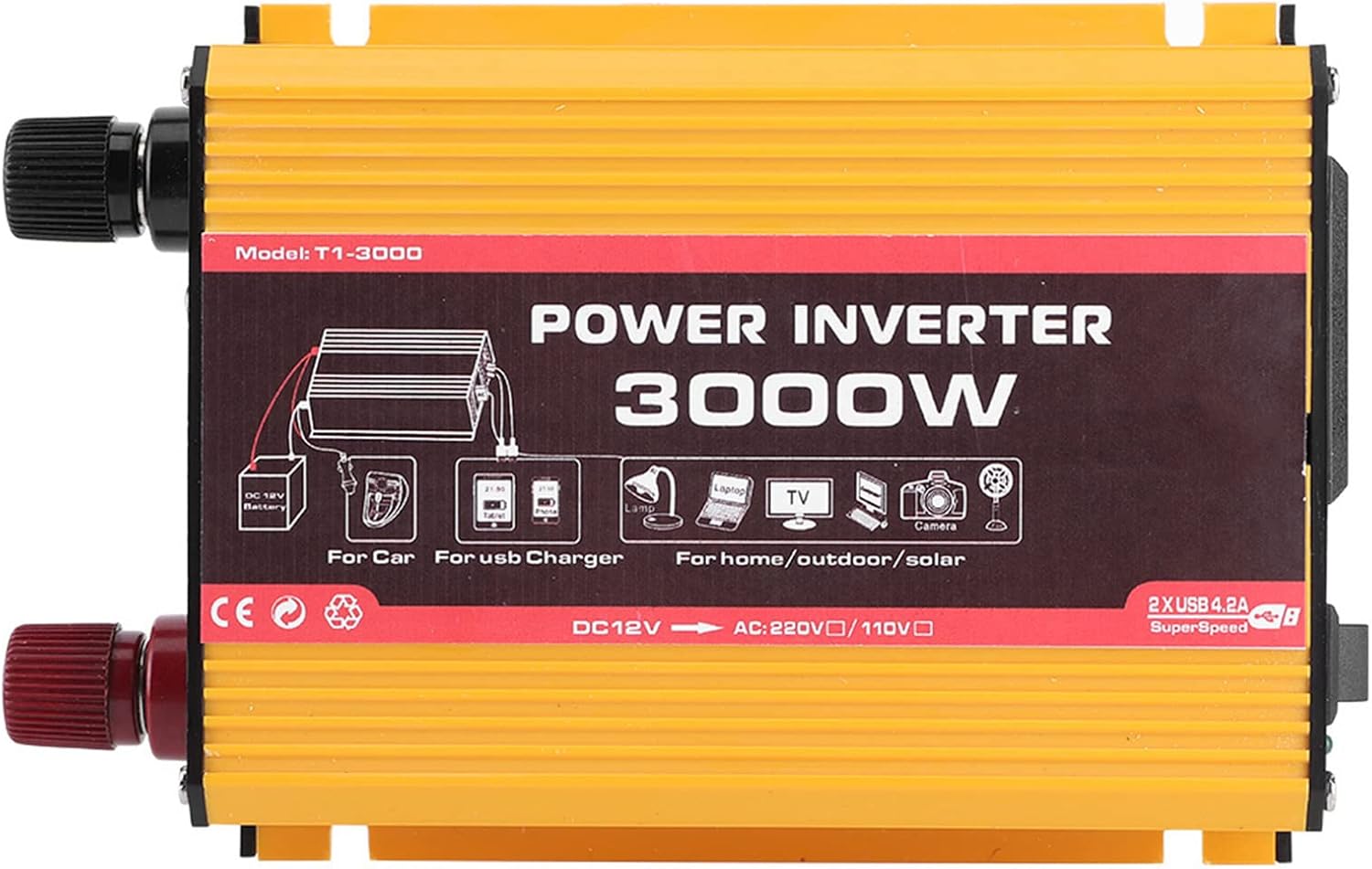 Inverter 12V to 110V 3000 Watt, Car Inverter 3000W Dual USB Auto Car Power Converter Modified Sine Transformer