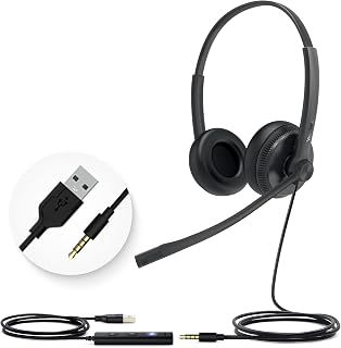 Yealink UH34 Headset with Microphone - Stereo Headphones Wired USB-A 3.5mm Jack with Noise Cancelling for Mac PC Laptop