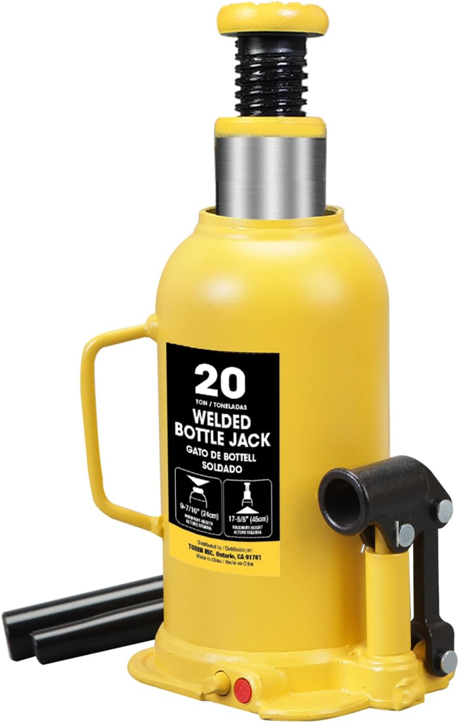 YELLOW JACKET 20 Ton Bottle Jack All Welded Hydraulic Jack with 2-Section Long Handle, for Car, Pickup Truck, Truck, RV, Auto Repair, Industrial Engineering yellow 20 ton standard