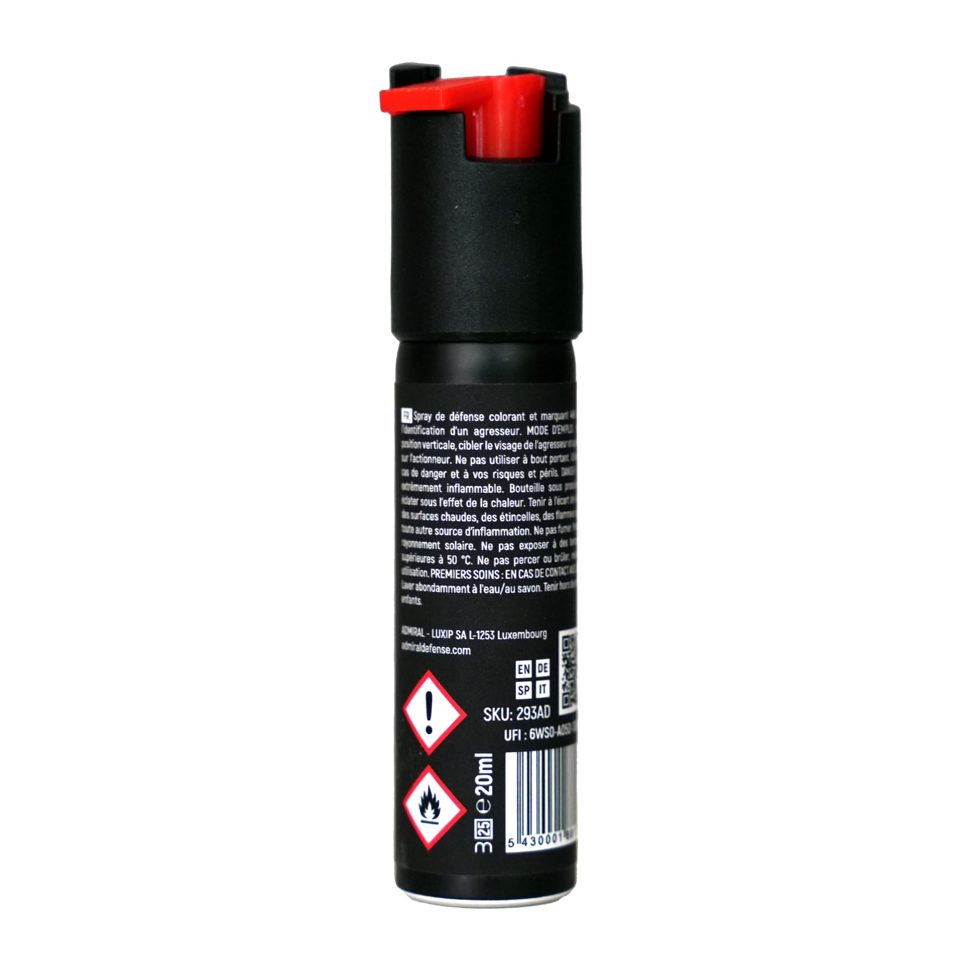 Spray Anti-Agresión 20 ML - Marcador UV - ADMIRAL Defense - Formato Bolsillo & Bolso - Alcance 3M - Aprobado por la Policía - Seguridad Personal & Protección Compacta