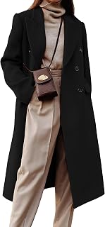 IDEALSANXUN Women's Long Wool Blend Trench Coat - Double Breasted Peacoat for Fall Winter Below Knee