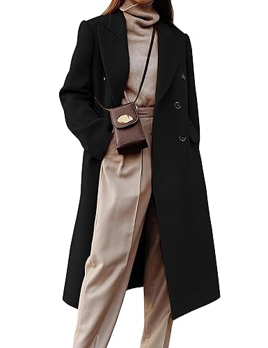 Womens Long Wool Coats Fall Winter Double Breasted Trench Coat