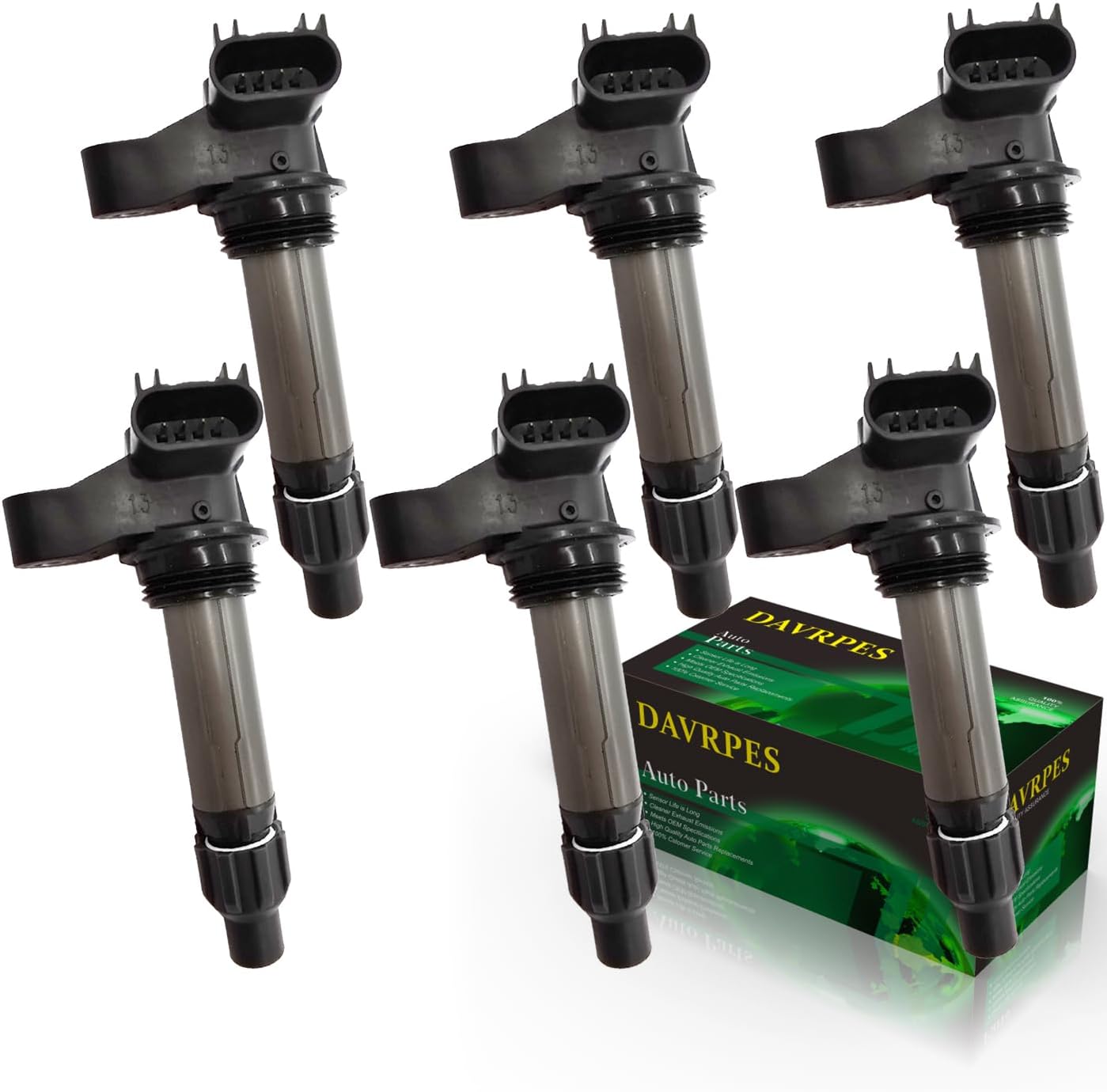 6Pcs 12632479 D515C Ignition Coils Pack For Buick Cadillac CTS SRX XTS Chevy Camaro Equinox Impala GMC Terrain Pontiac Saab Saturn Suzuki V6 3.0L 3.2L 3.6L Engine Replace# D500C｜D597A｜5C1612