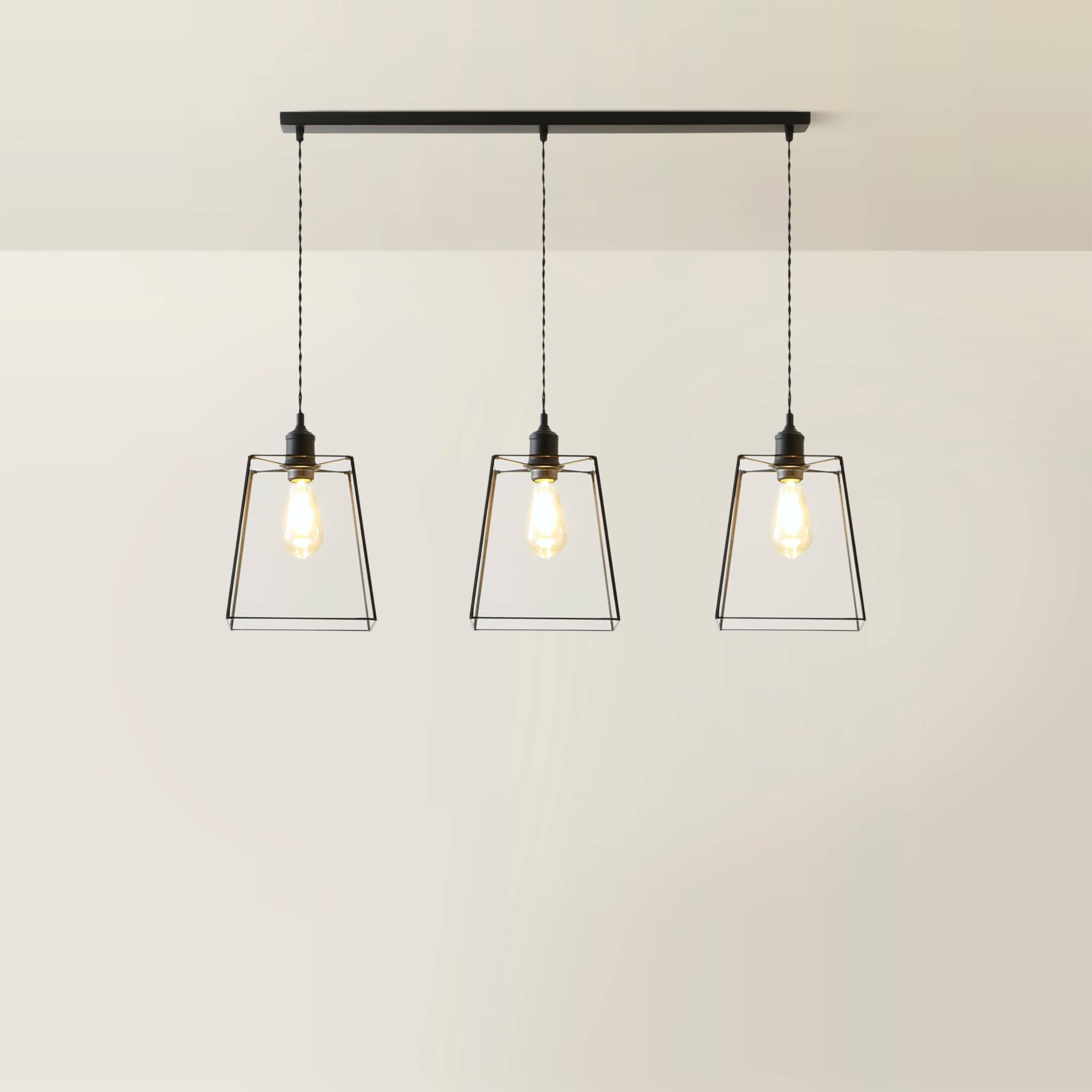 ValueLights | Susie Glass Lantern Lamp Shade 3 Drop Matte Black Diner Ceiling Pendant Light | Shades, Home Décor & Improvement Essential | Includes Full Wired Fitting