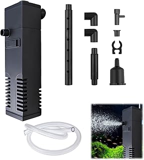 Aquarium Innenfilter mit Einstellbarem Durchfluss – 3-in-1 Aquarienfilter und Wasserpumpe für Aquarien bis 40L, Leise und Effizient – Süßwasseraquarien, Verbessert die Wasserqualität und Belüftung