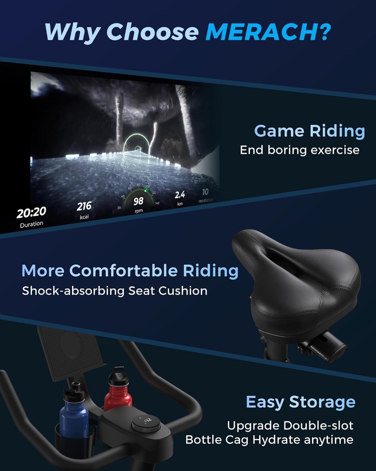 MERACH Exercise Bike, Brake Pad Stationary Bike with Exclusive App, Low Noise Indoor Cycling Bike with 270lbs Weight Capacity Free Fitness Courses