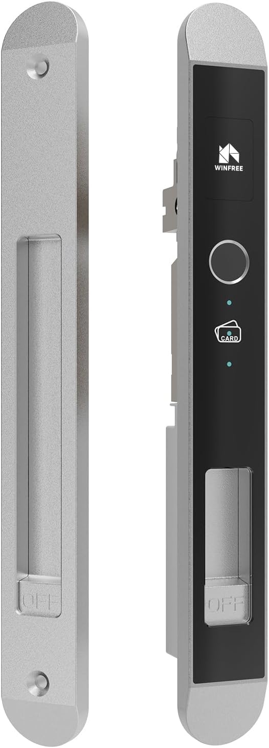 Narrow Smart Door Lock, Keyless Entry Sliding Door Lock, 4in1 Multipul Unlock Method, Fingerprint, Card, Mechanical Key, App Remote Control, Use Tuya APP, Rechargeable, Slider (Slider, Silver) Narrow Smart Door Lock, Keyless Entry Sliding Door Lock, 4in1 Multipul Unlock Method, Fingerprint, Card, Mechanical Key, App Remote Control, Use Tuya APP, Rechargeable, Slider (Slider, Silver)