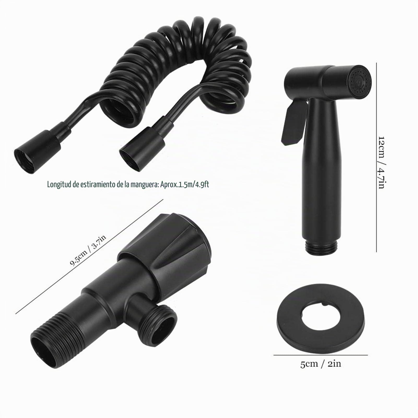 Pulverizador bidé, Bidet para WC de mano Kit de manguera de soporte de cabeza de pulverizador de lavado femenino negro G1/2 accesorios de baño de rosca inoxidable