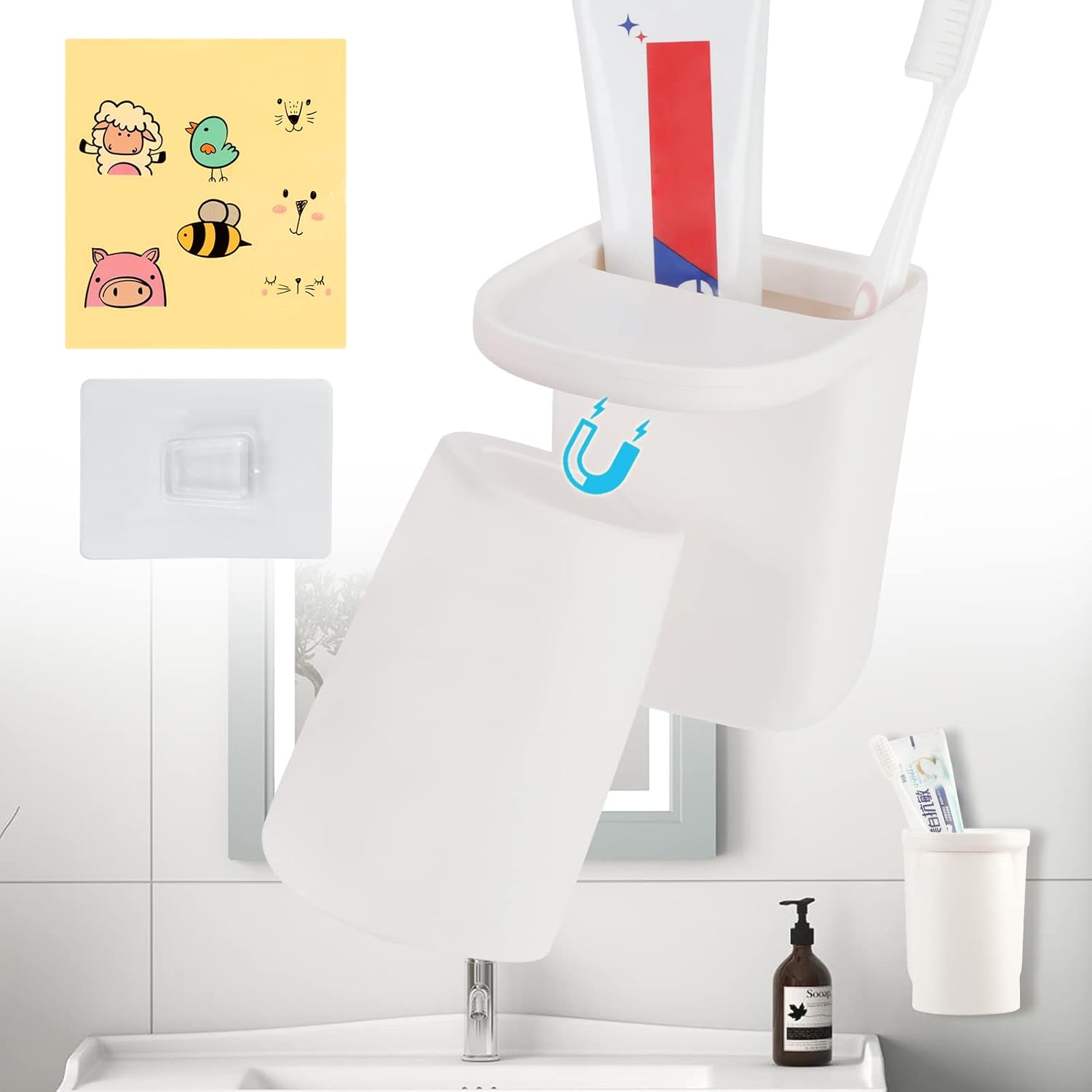 Toothbrush Holder Wall Mounted Toothbrush Holder for Adults Children No Drilling Required White