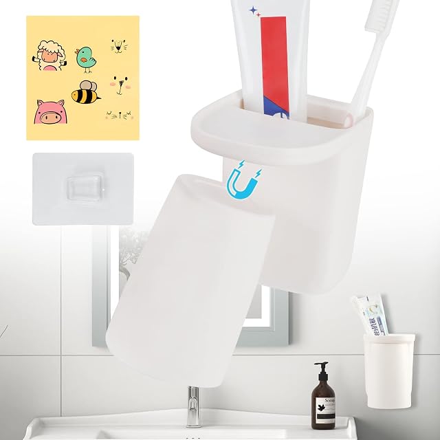 Toothbrush Holder Wall Mounted Toothbrush Holder for Adults Children No Drilling Required White