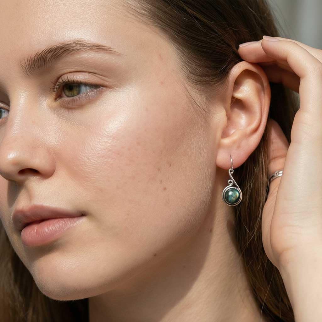 Handmade 925 Sterling Silver Overlay Drop Dangle Earring Natural Gemstone Carnelian, Crystal, Moonstone, Turquoise Round Boho Jewelry For Women