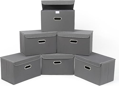 Vista 103 de STOREONE Contenedores de almacenamiento de tela, contenedor organizador plegable con tapas y asas de metal, para el hogar, dormitorio, armario, 3