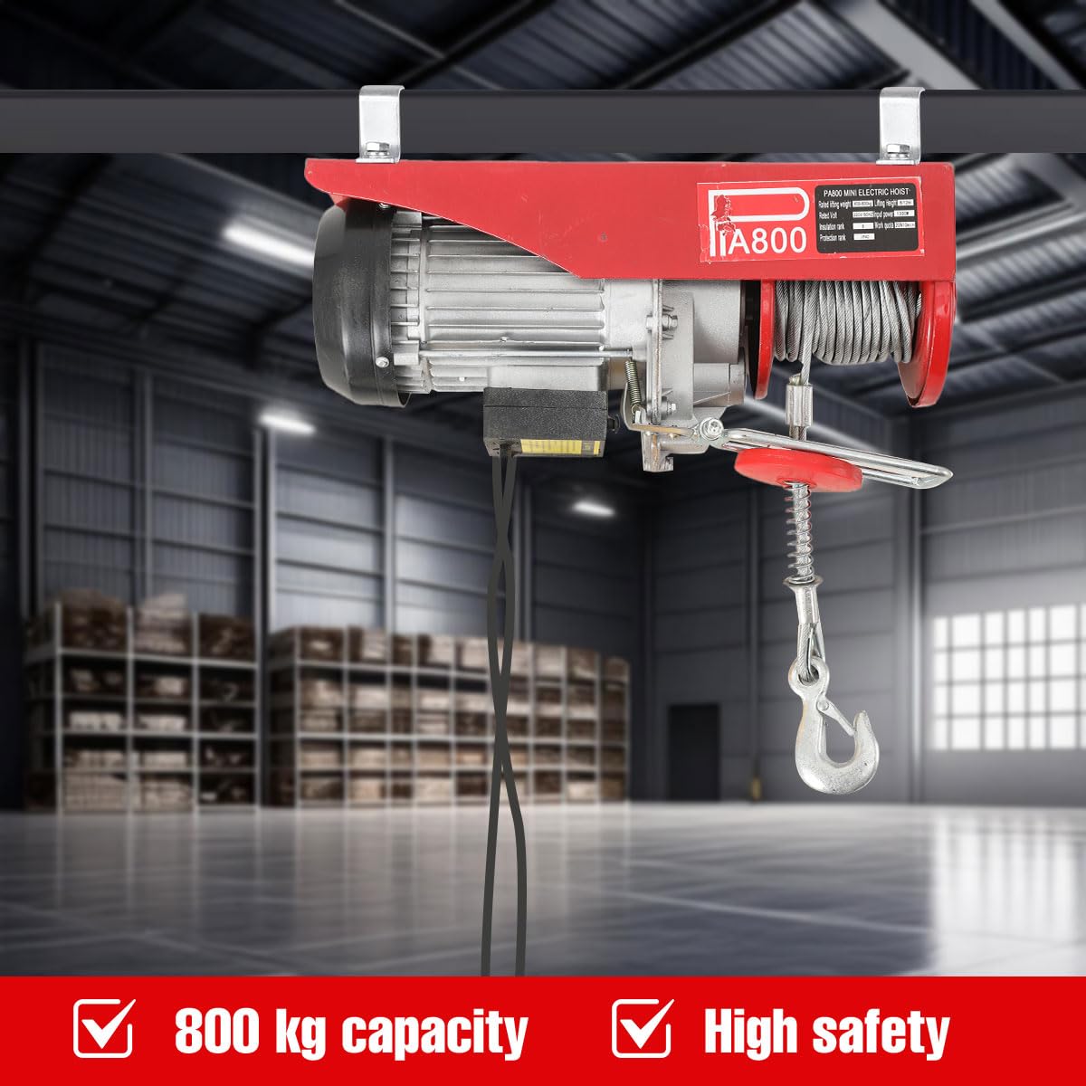 1300W Elektrische Seilwinde, 400kg bis 800kg 6m/12m Hubhöhe, 220V | mit Fernbedienung, Seilzug Motorwinde, 4m/min, Seilhebezug Kettenzug Motorwinde Flaschenzug