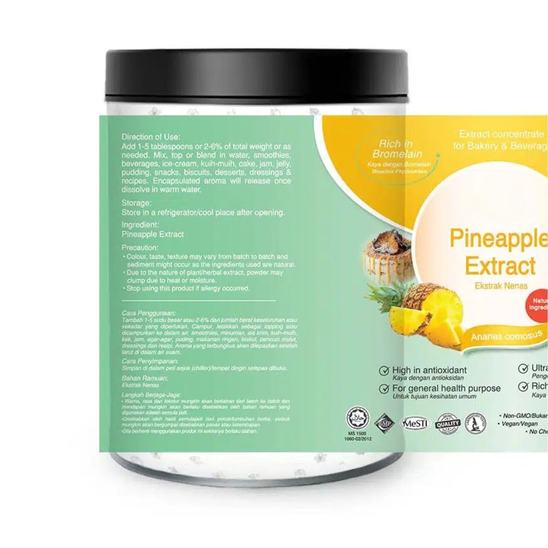 Polvo de piña - Extracto estandarizado - 200g puro 100% natural sin aditivos - Para sopa, batidos, café, bebidas, pastelería