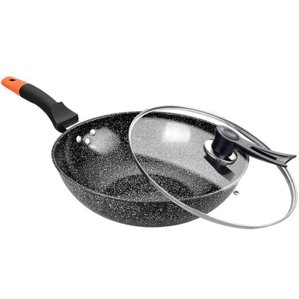 Wok de Aluminio Antiadherente Negro con Vidrio Templado y Tapa Antideslizante Cocina de Inducción de Silicona Fácil de Usar Ergonómico