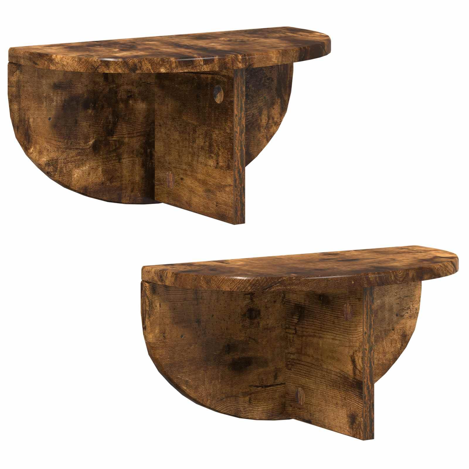 Regał ścienny, zestaw 2 sztuk, dąb wędzony, 38 x 19 x 19 cm, materiał drewnopochodny, wiszący, do salonu, sypialni, biura, uniwersalne regały ścienne