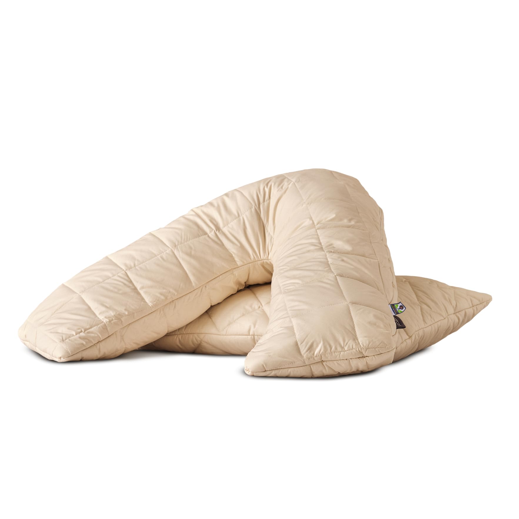 WOOLROOM Organic V-Shaped Washable Wool Pillow - 100 Natural GOTS Certified Traceable Washable Organic British Wool Organic Cotton