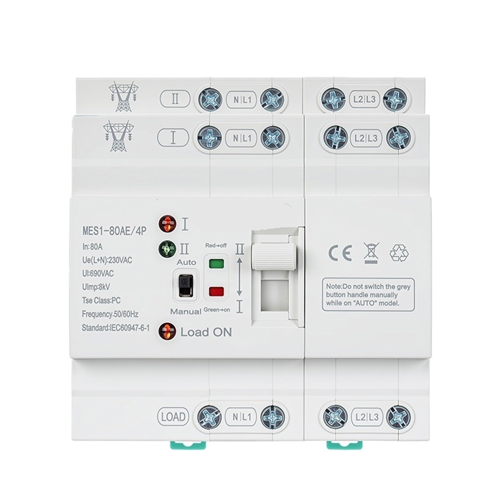 Interruptor de transferencia MES1-80AE 80A Doble potencia 220V, interruptores selectores eléctricos carril Din, disyuntor alimentación ininterrumpida(2)