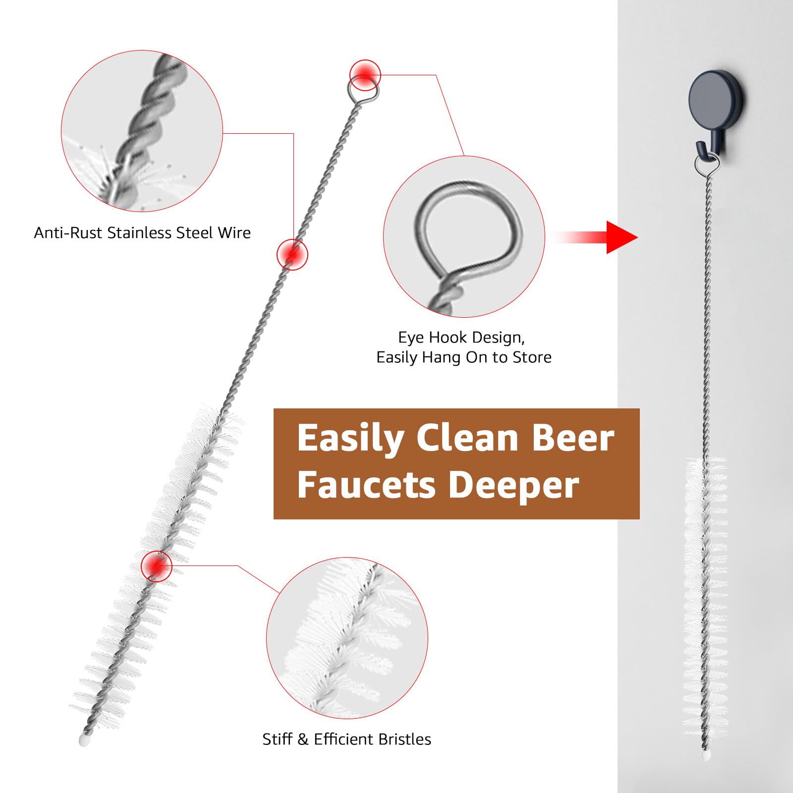 Tapón de grifo de cerveza, 5 tapones de grifo de cerveza y 5 fundas de goma para grifo de cerveza de barril y 1 cepillo de limpieza larga para la mayoría de grifos de cerveza estadounidenses