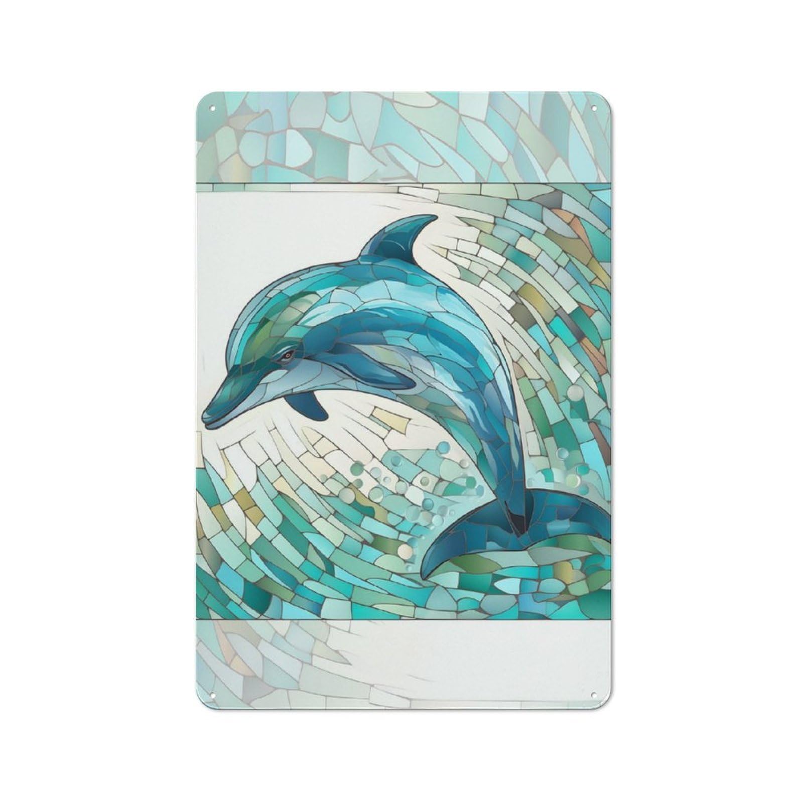 Junmoney Stained Glass Dolphin Rustic Metal Sign 30X20cm Featuring For Hallway Wall, For Collectors Decorating Hallways And Entrance Areas