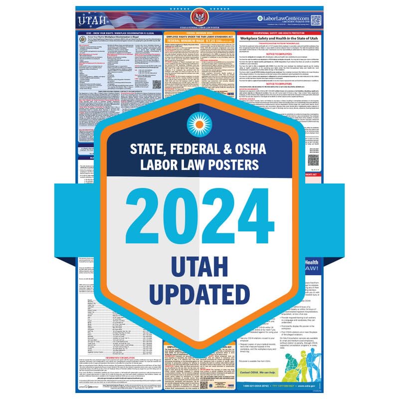 Amazon.com : 2024 Latest Utah Labor Law Poster - State, Federal, OSHA  Compliant - Workplace Required Posting for Employees - English Employment  Poster- UV Laminated Waterproof - 25.5" x 40”- English : Prints : Office  Products