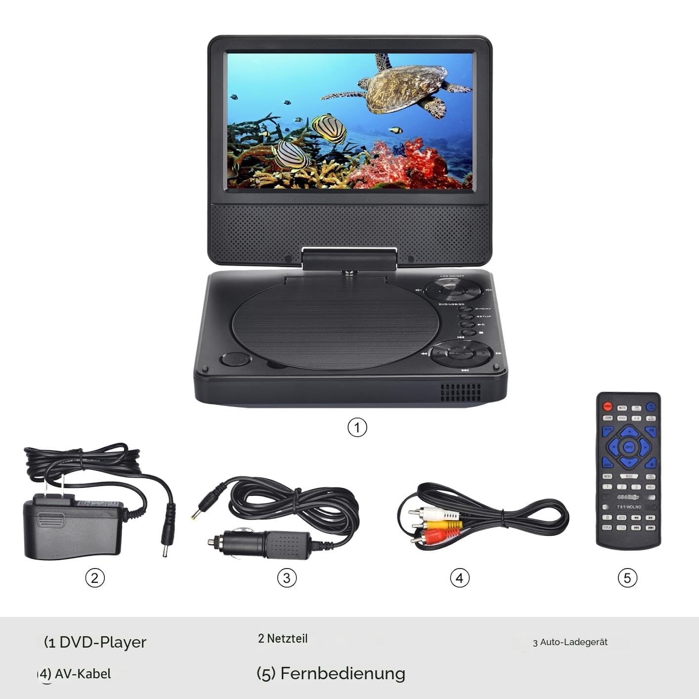 YOOHOO 9,5" Mini tragbarer DVD Player für Auto und Kinder mit Bildschirm 7,5" HD Bildschirm,mit akku， unterstützt alle Regionen, mehrere Regionen, Auto DVD Player für Kinder, Kopfhörer/SD/USB