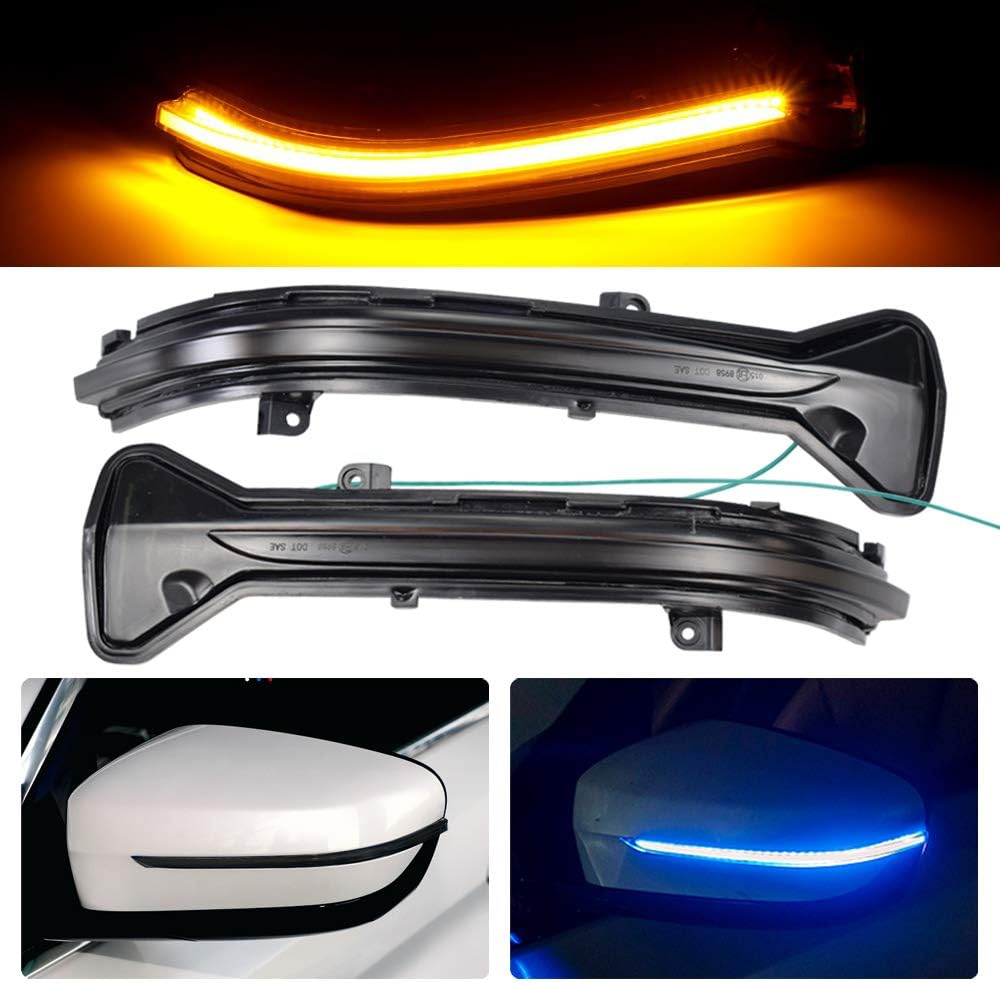 Smoked Lens Dynamic LED Side Mirror Turn Signal Light Indicator For BMW 3 5 6 7 8 Series G11 G12 G14 G15 G16 G20 G30 G38 M5 F90,Left Hand Drive (Blue+Yellow)