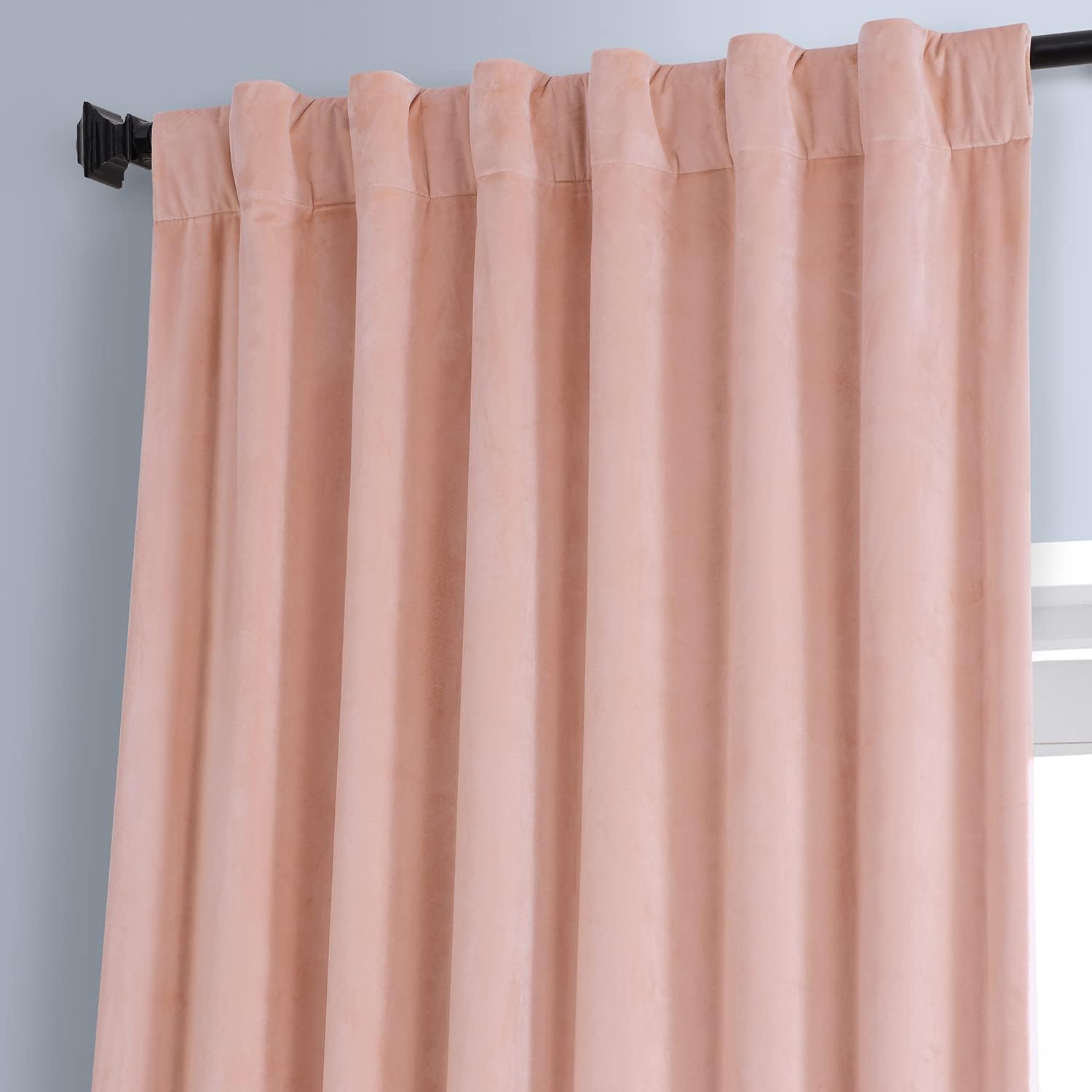 HPD Half Price Drapes Signature Plush Velvet Blackout Curtains for Bedroom (1 Panel), 50W X 96L Hotel Black Out Curtains for Living Room, Thermal Insulated Blackout Curtains, Apricot Blossom