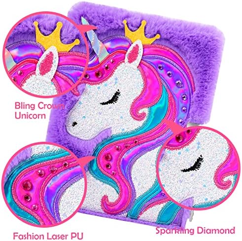 PinkSheep Unicorn Diary for Girls with Lock and Keys, Unicorn Journal, Magic Unicorn Notebook for Kids, Plush Secret Diary Lined Notebook 300 Pages for Writing and Drawing, Unicorn Gifts For Girls