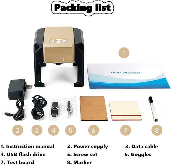 Laser Engraver Machine, Portable Laser Cutter for DIY, Acrylic Enclosure for Wood, Leather, Metal, 3.15 x 3.15 inch Engraving Area