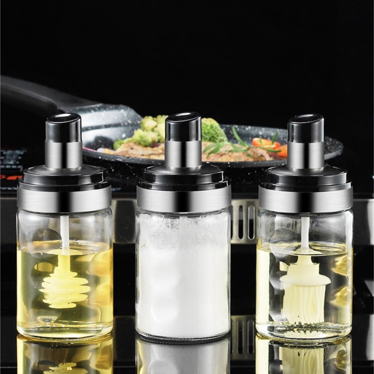 Dispenser per Salsa di Soia Combinazione Di Contenitori For Olio In Vetro, Set Da 3 Pezzi, Contenitore For Salsa Di Soia, Aceto E Sale, Bottiglia For Condimenti Domestici Contenitore Dell'olio