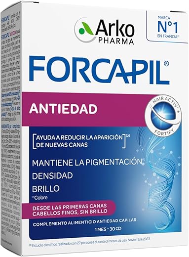 Arkopharma Forcapil Antiedad Comprimidos, Reduce la Aparición de Nuevas Canas, Aumenta la Densidad del cabello, Retrasa el Envejecimiento Capilar, Aporta Brillo Natural, Testado Científicamente
