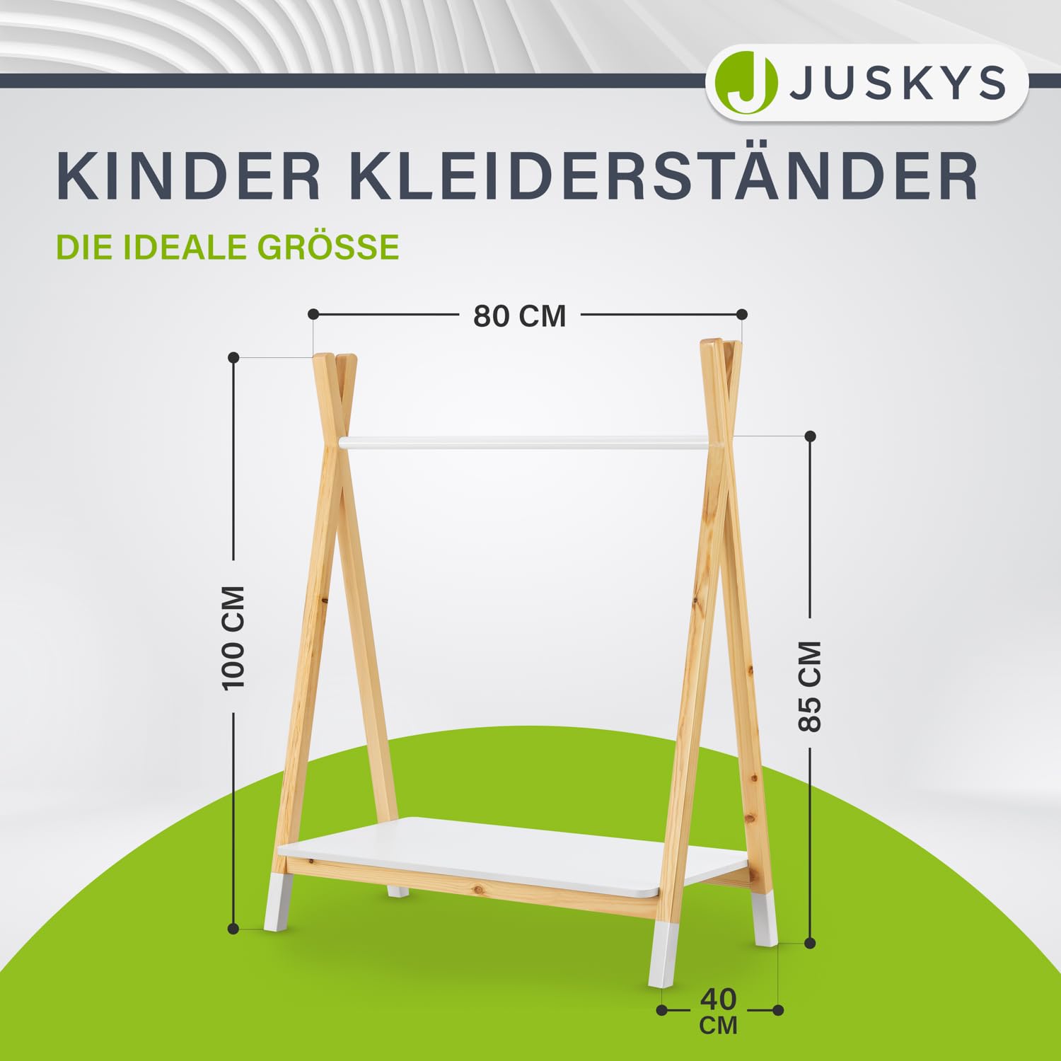 Juskys Kinder Kleiderständer Heidy mit Ablage & Kleiderstange - Holz Kindergarderobe modern, offen & freistehend - Kinderzimmer Garderobe Weiß