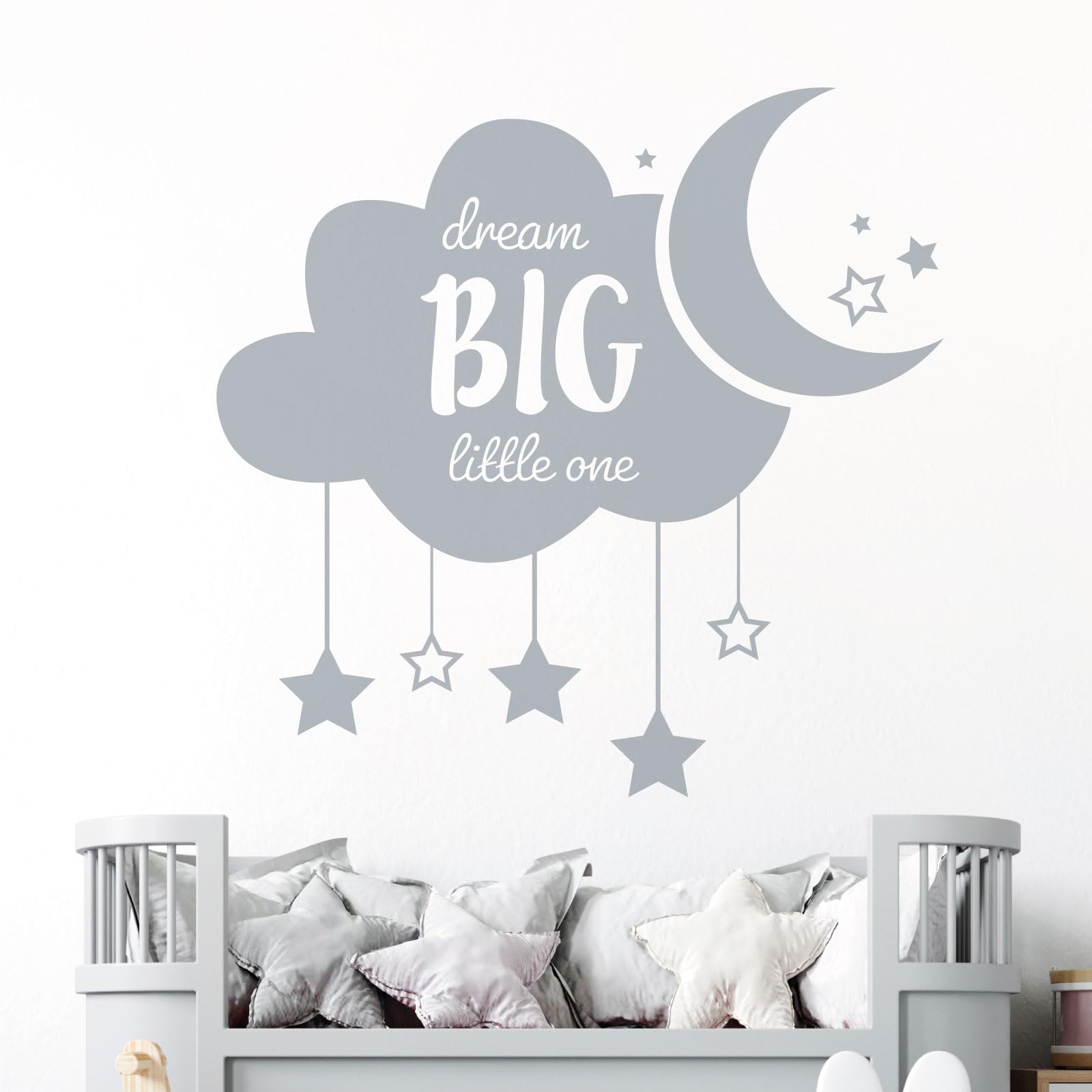 Dream Big Little One Sticker mural Motif nuage, étoiles, lune Argenté