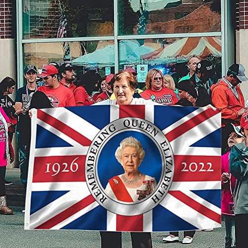 5ft X 3ft Queen Platinum Jubilee 2022 UK Union Jack Flag, In Memoriam Her Majesty Queen Elizabeth II Flag Mourning Queen Flag Banner, Polyester With Eyelets British Flag Decorations (C)