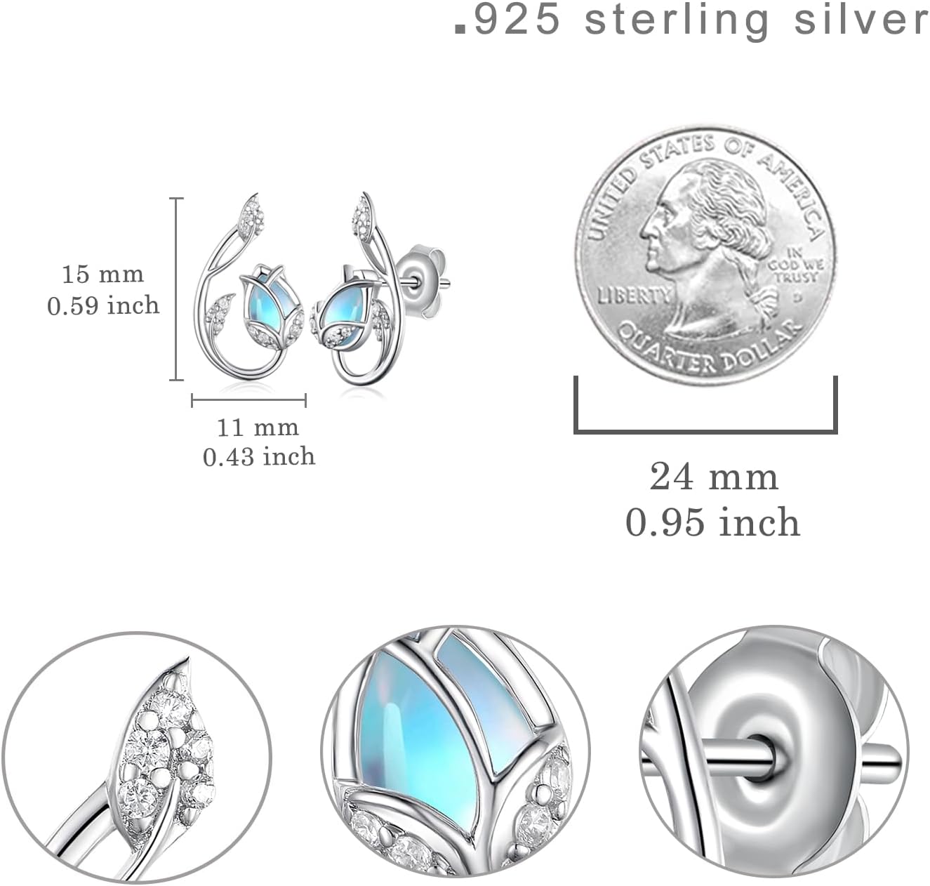 Tulip Earrings 925 Sterling Silver Tulip Moonstone Stud Flower Jewelry Woman Birthday Gift