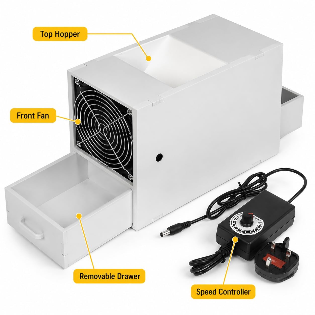 Elektrische Getreidegewinnmaschine mit verstellbarem Ventilator und zwei Schubladen für Hirse, Getreide, Samen und Vogelfutterreinigung