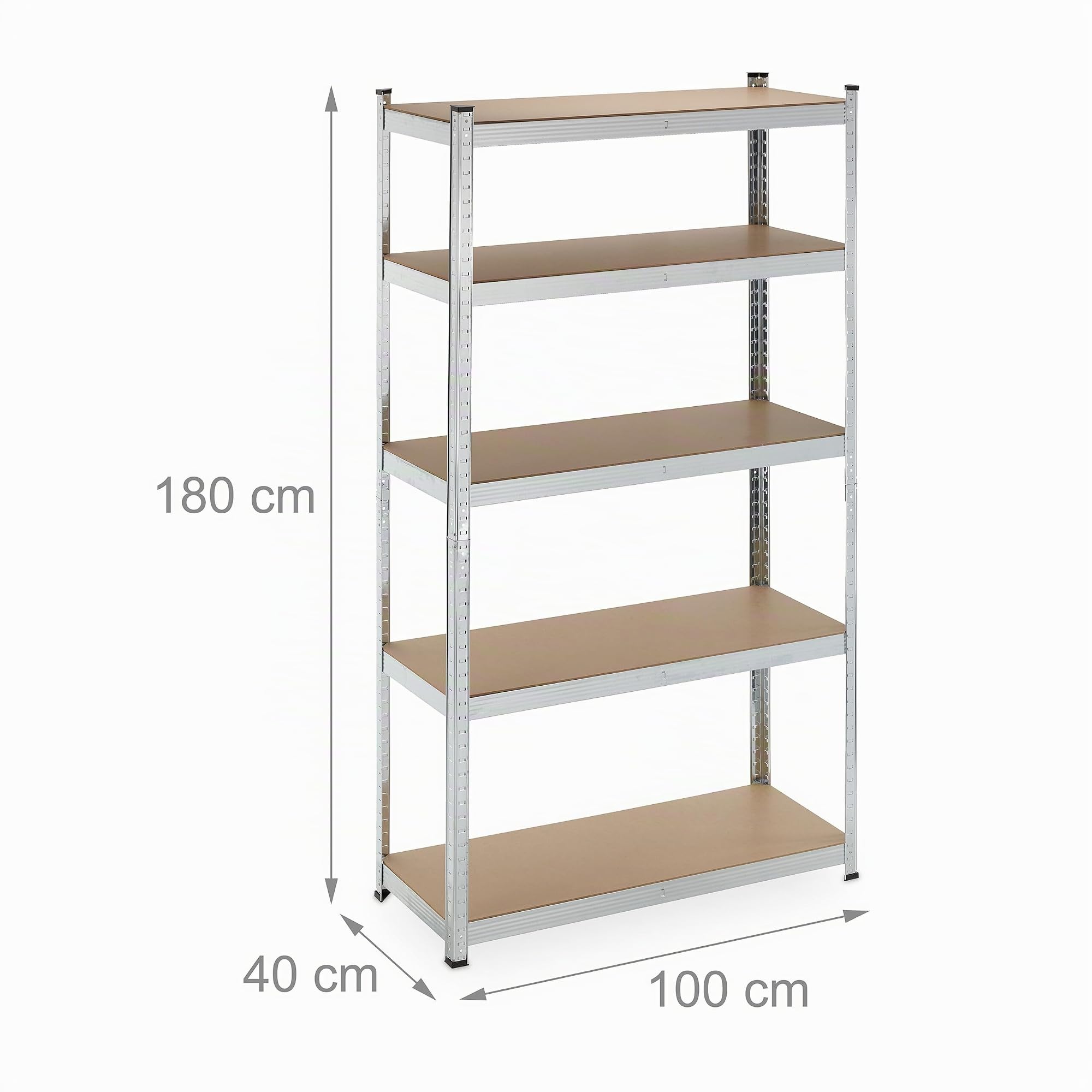Relaxdays Scaffale Carichi Pesanti, Set da 2, 180x100x40 cm, 5 Ripiani Alta Portata 500 kg, Garage, Acciaio, Argentato